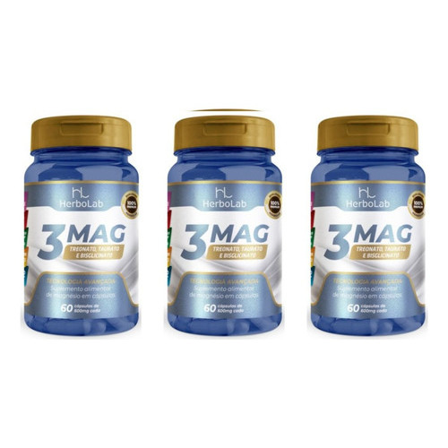Kit 3 Frascos Magnésio Cápsula Treonato Bisglicinato Taurato