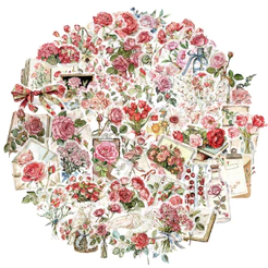50 Unid . PET Plástico Transpanrent Vintage Flowers & Letters Adesivos À Prova D'água