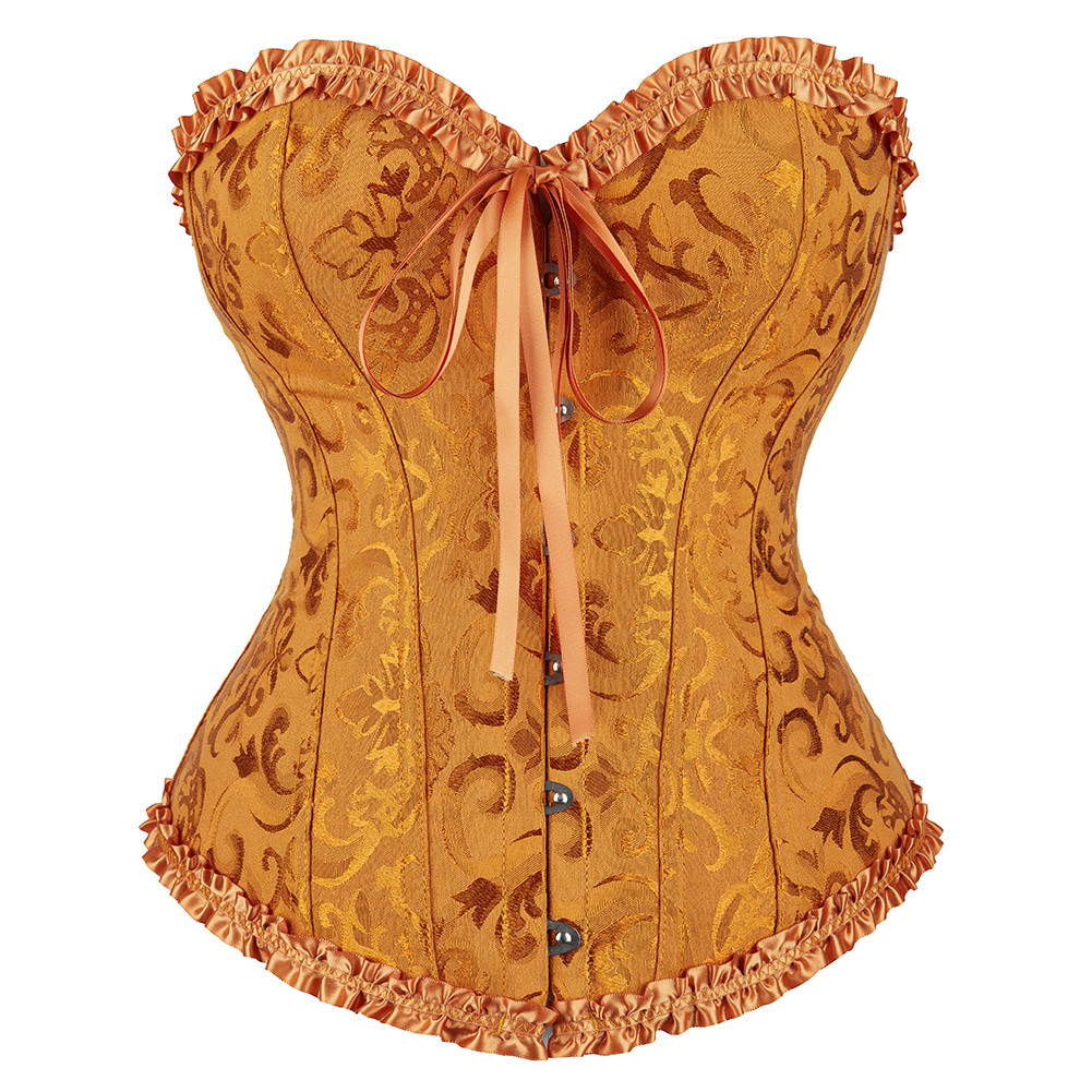 Corset Tops para Mulheres Overbust Bustier Satin Sexy Lace up Corset Laranja