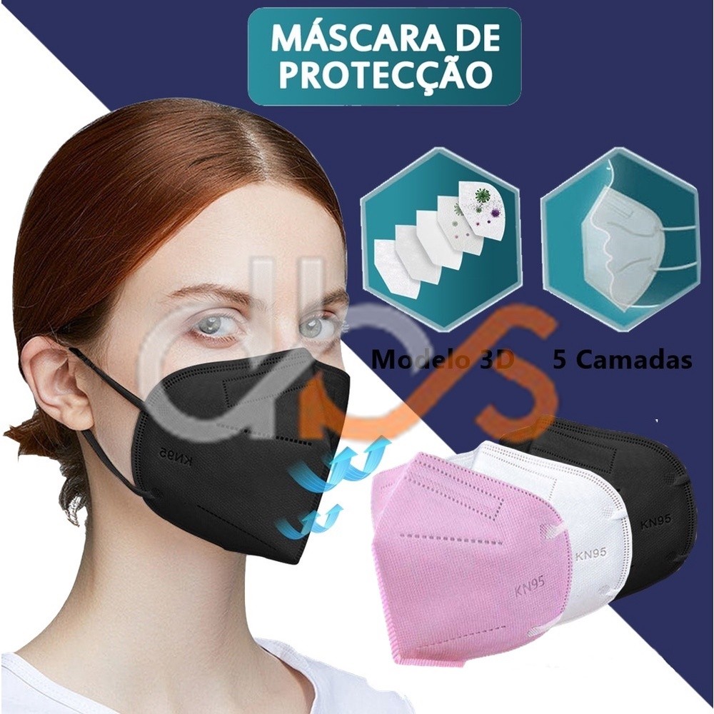 Conjunto de KIT 50 Máscara Mascara N95 Proteção Facial 5 Camadas Com Clipe Nasal Respiratória Kn95