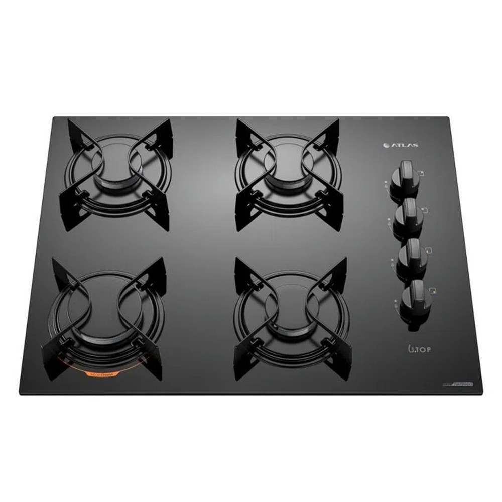 Cooktop a Gás Atlas UTop 4 Bocas com Acendimento Automático e Mesa de Vidro Temperado - BIVOLT em Oferta na Shopee