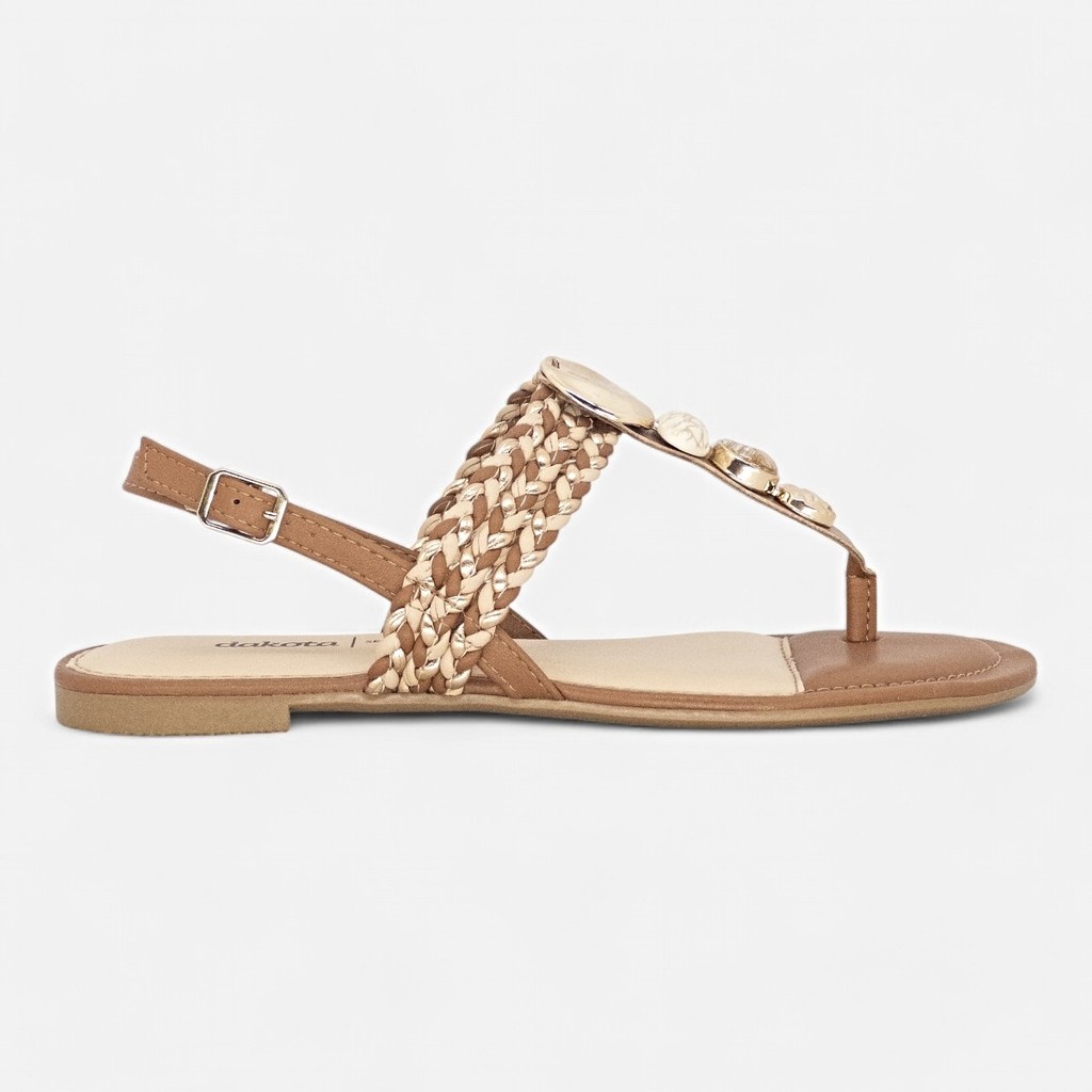 Sandalia Dakota Rasteira Conforto Feminina Pedraria Macia Original - Women Shoes