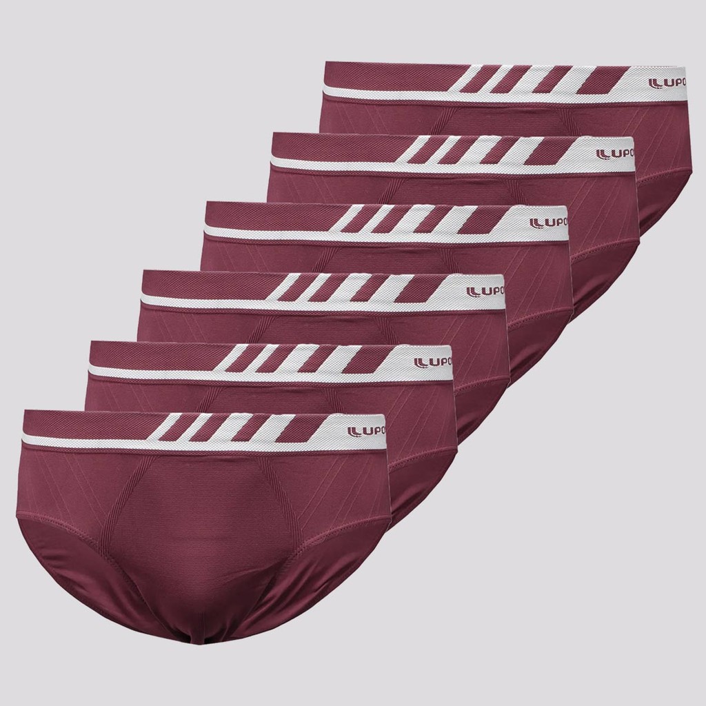 Kit 6 Cuecas Slip Lupo Microfibra Sem Costura Bordô