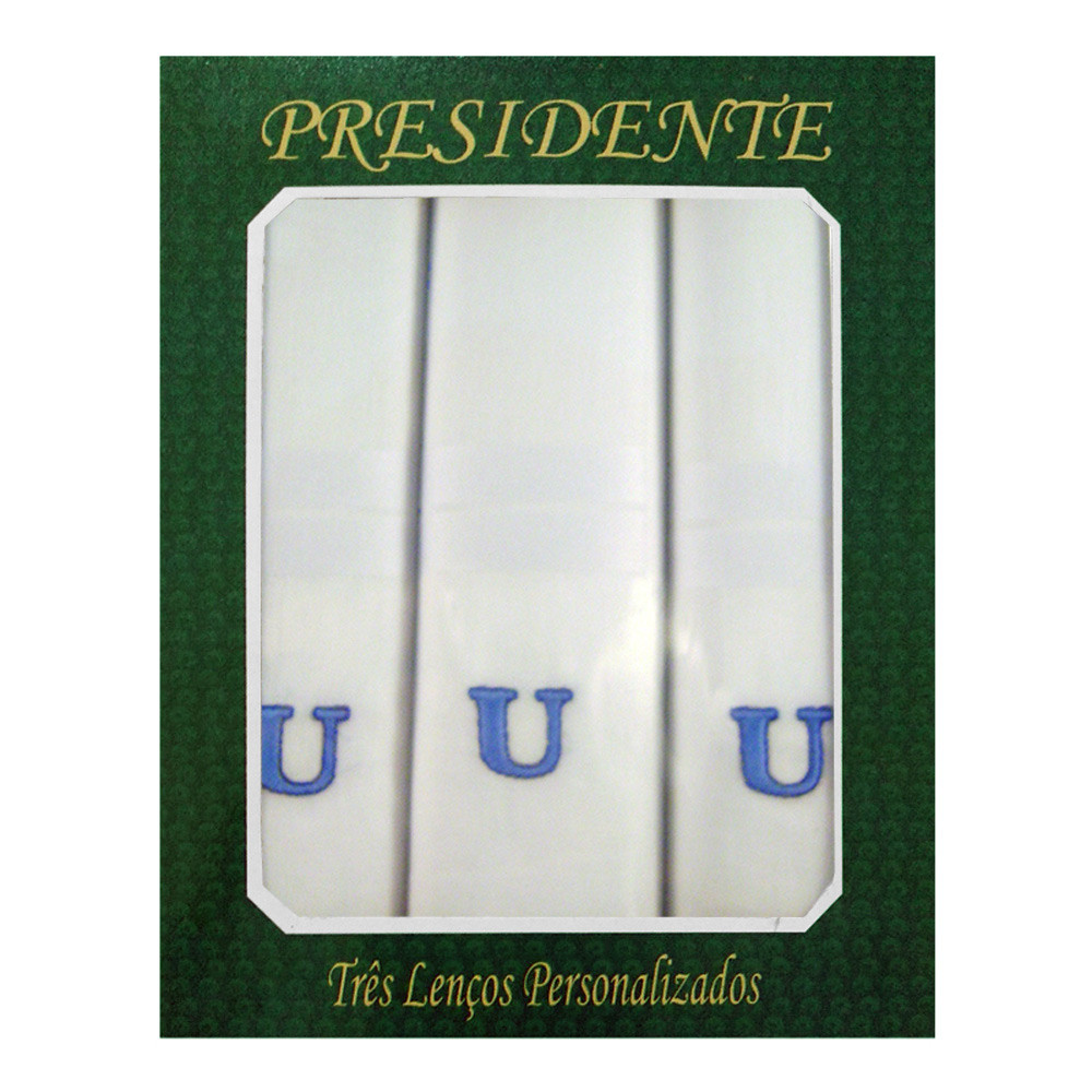 Caixa Lenço Masculino Iniciais Bordadas - Letra U