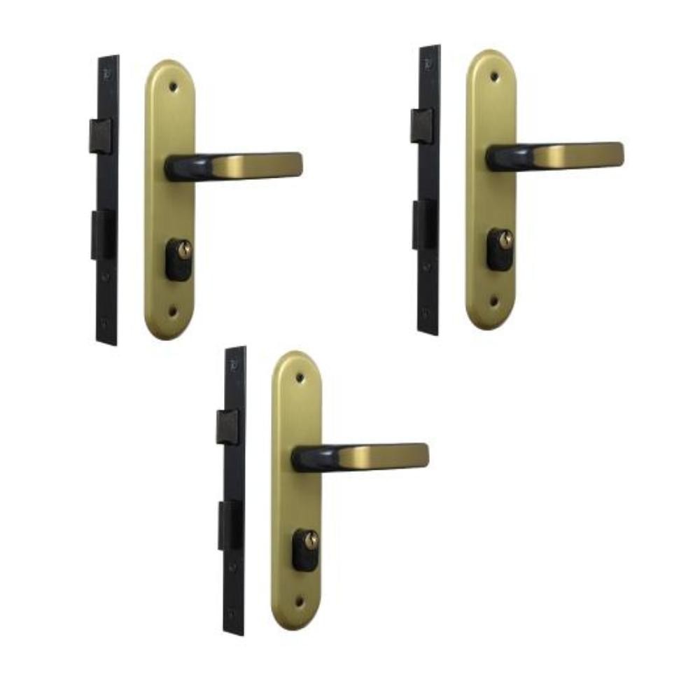 Kit 3 Fechaduras Stilo Alavanca Bronze Latonado Externa MGM - Home & Living