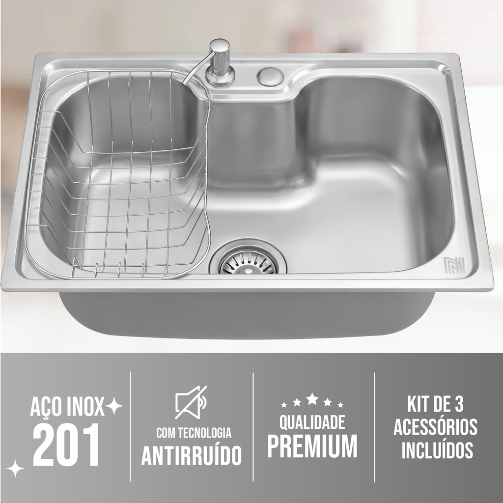Detalhes do Kit Cuba Cozinha Gourmet Inox C/ Torneira Monocomando Luxo
