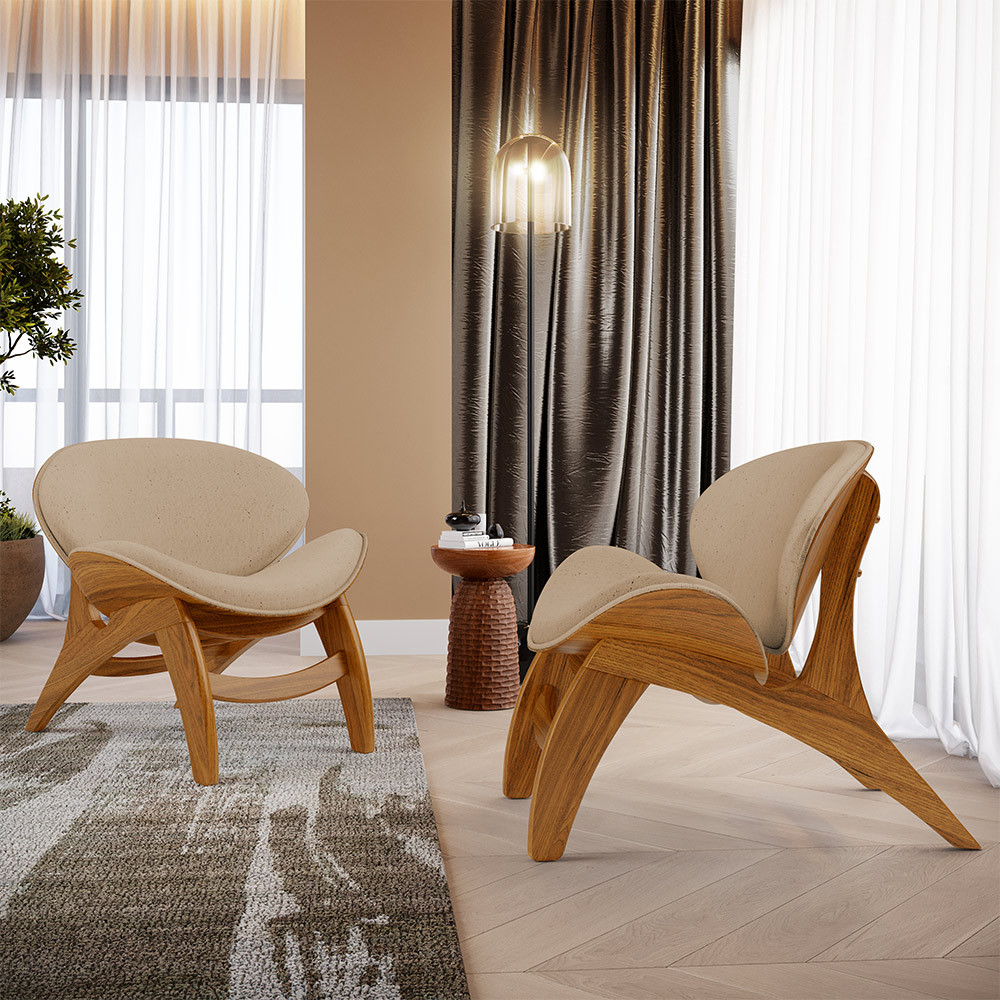 Kit 2 Poltronas Decorativa Orgânica Sala Living Kadosh L02 Linho Bege Escuro - Lyam Decor em Oferta na Shopee