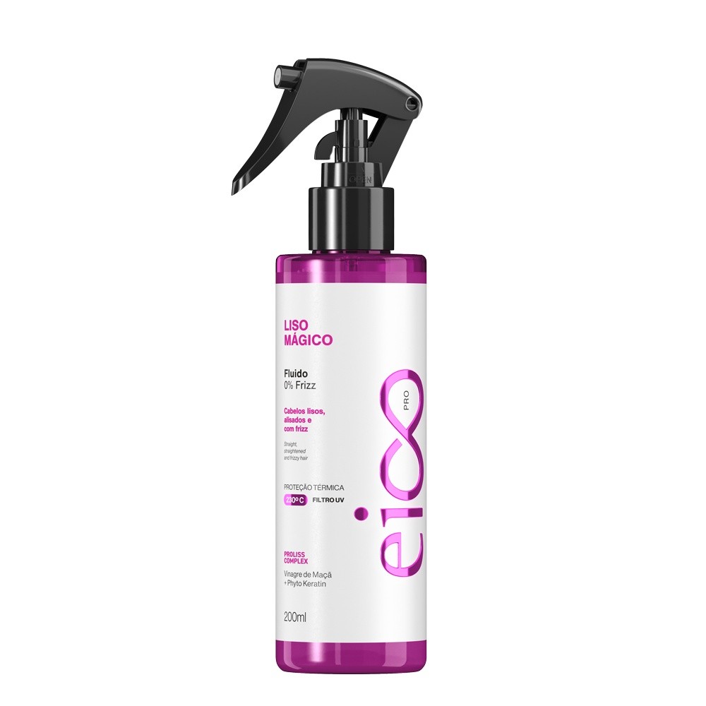 Eico Pro Liso Mágico Spray Leave-in Fluído 0% Frizz Hidratação Brilho Antifrizz Proteção Térmica Filtro Solar 200ml