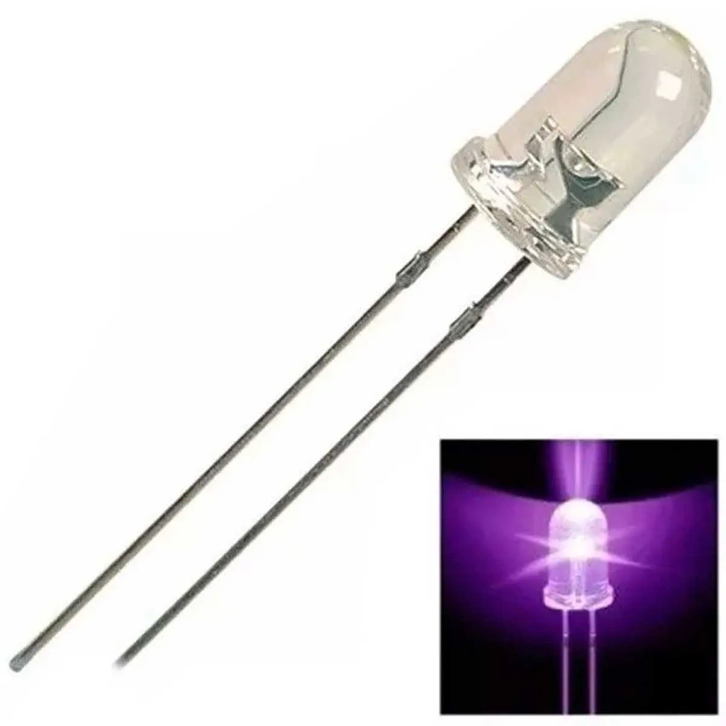 Kit 100 Unidades Led Transparente Ultravioleta Uv Roxo 5mm 20ma para Protoboard Esp8266 Arduino Led Uv Purple em Oferta na Shopee