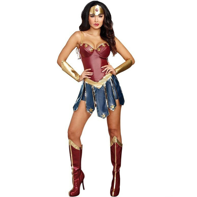Mulher Halloween mulher maravilha traje Cosplay cos palco desempenho herói uniforme