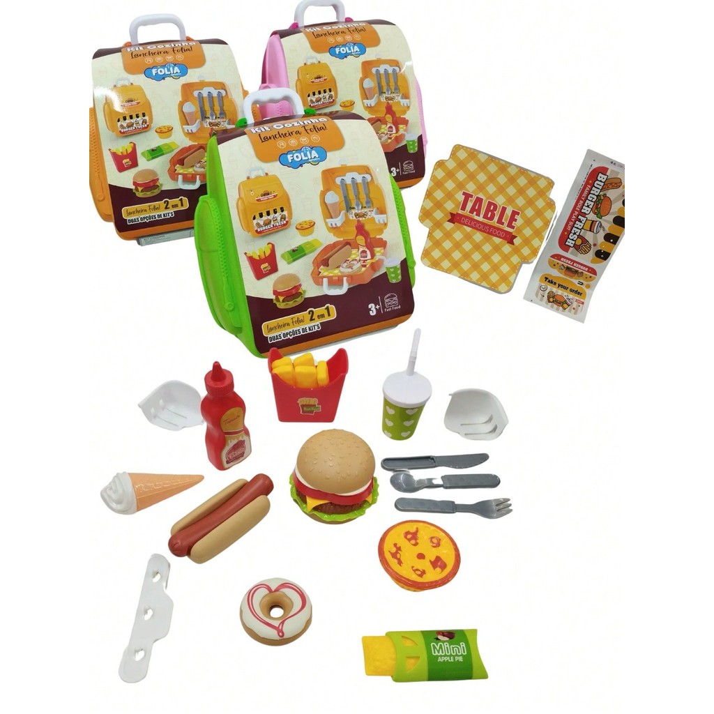 Maleta de brinquedo faz de conta 2 em 1 Interativa brinquedo cozinha infantil  comidinhas lancheira