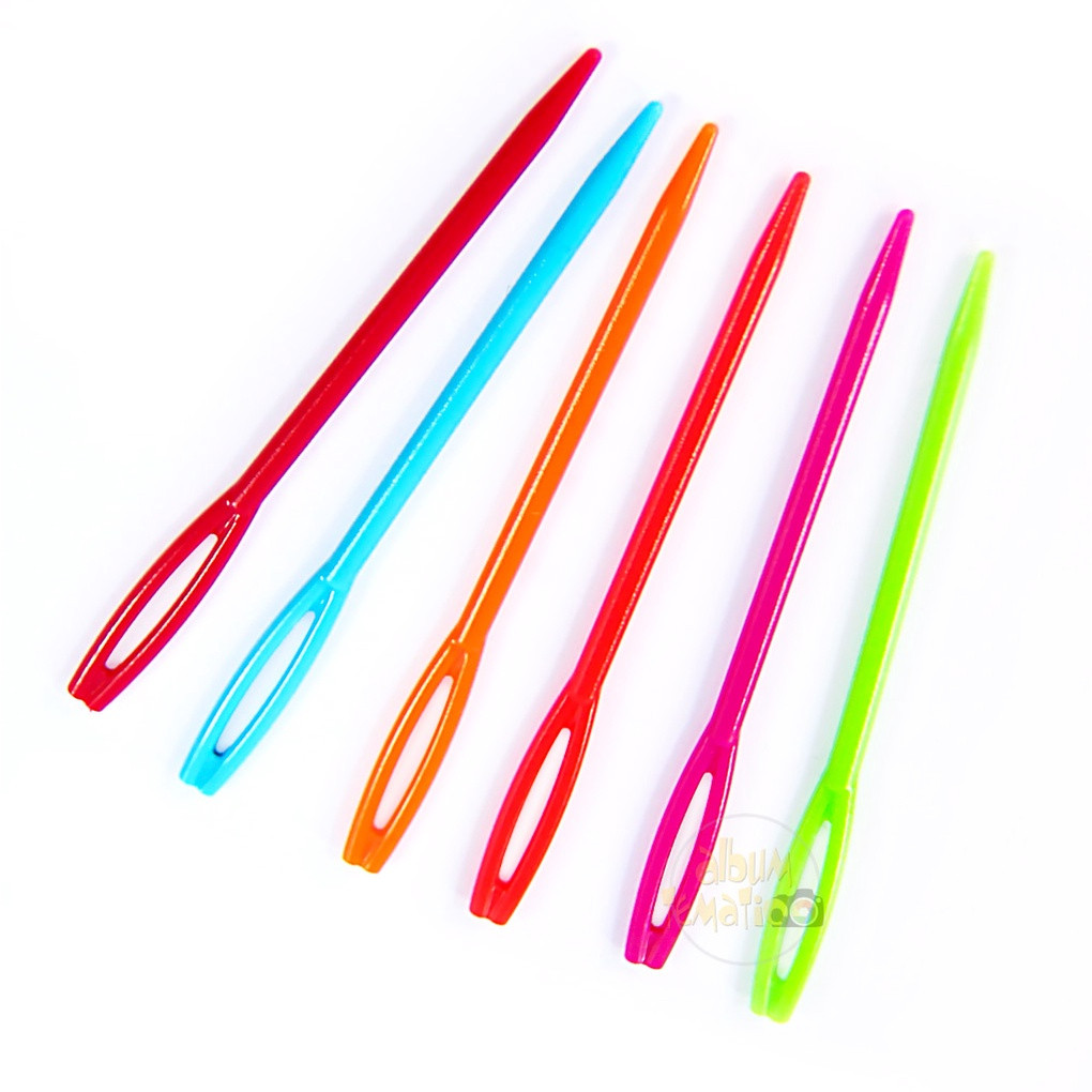 Kit 5un Agulha De Plástico Colorida Ponta Reta Costura Tapeçaria