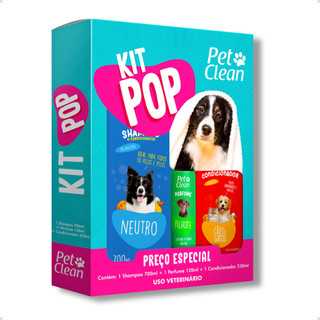 Kit POP Banho Shampoo + Perfume + Condicionador Pelos Macios e Cheirosos Cachorro e Gato Pet Clean