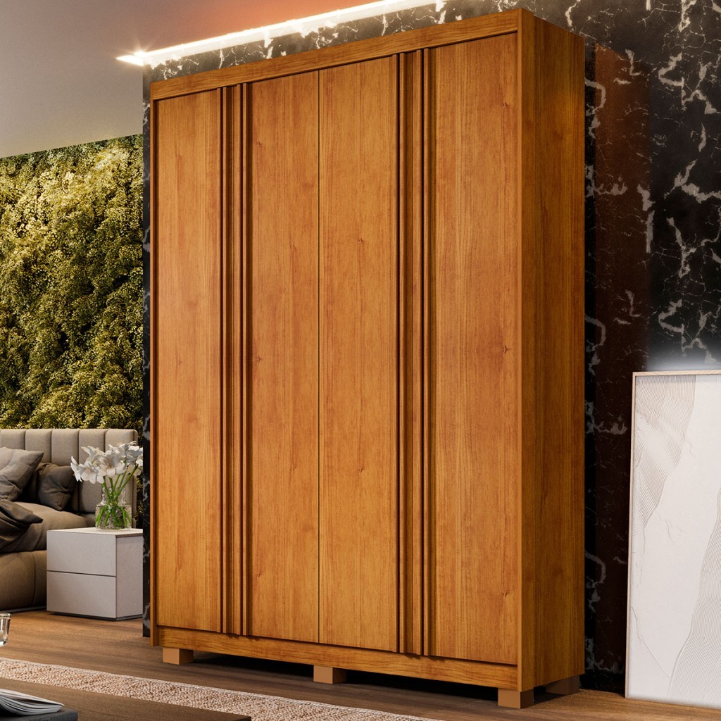Guarda-Roupa Casal Singapura 4 Portas 3 Gavetas Ripado em Oferta na Shopee