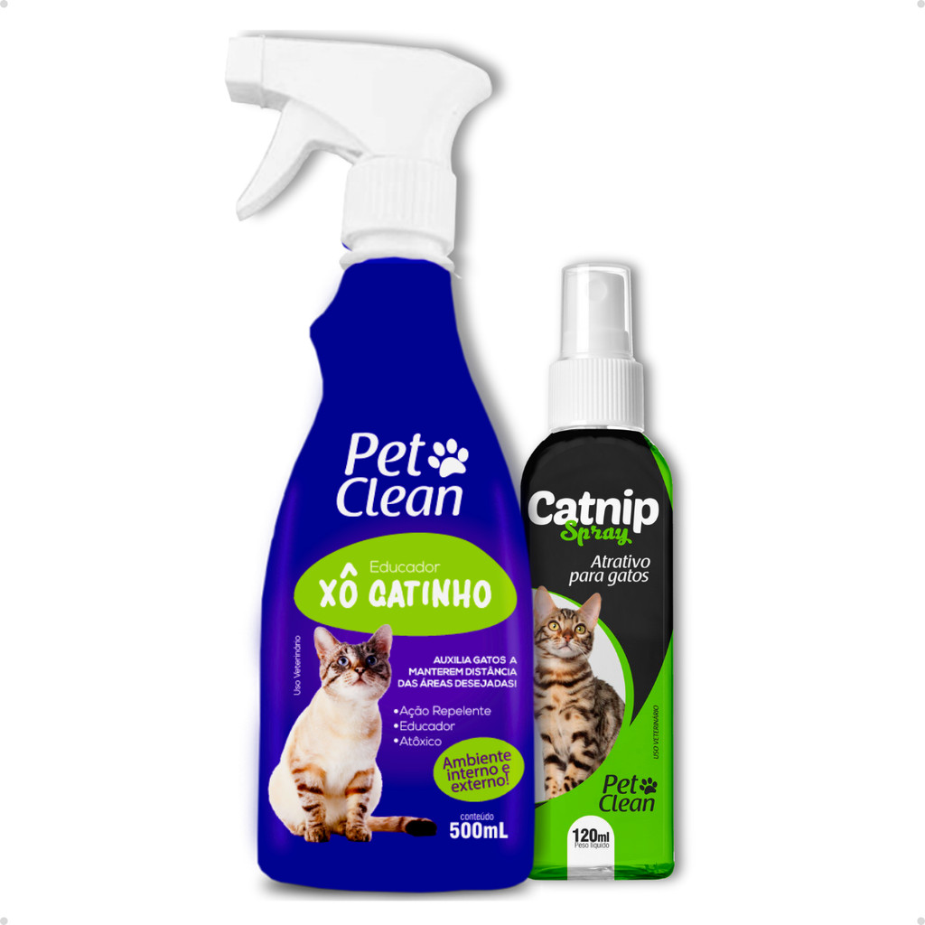 Kit Educador Adestrador Sanitário Xô Gatinho + Atrativo Catnip Spray Pet Clean - Pets