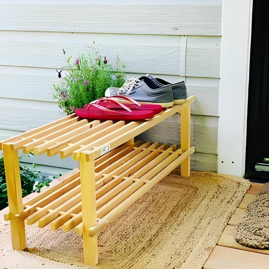 Sapateira Prateleira Rack De Madeira Pinus 2 Andares Rack Organização Quarto Sala