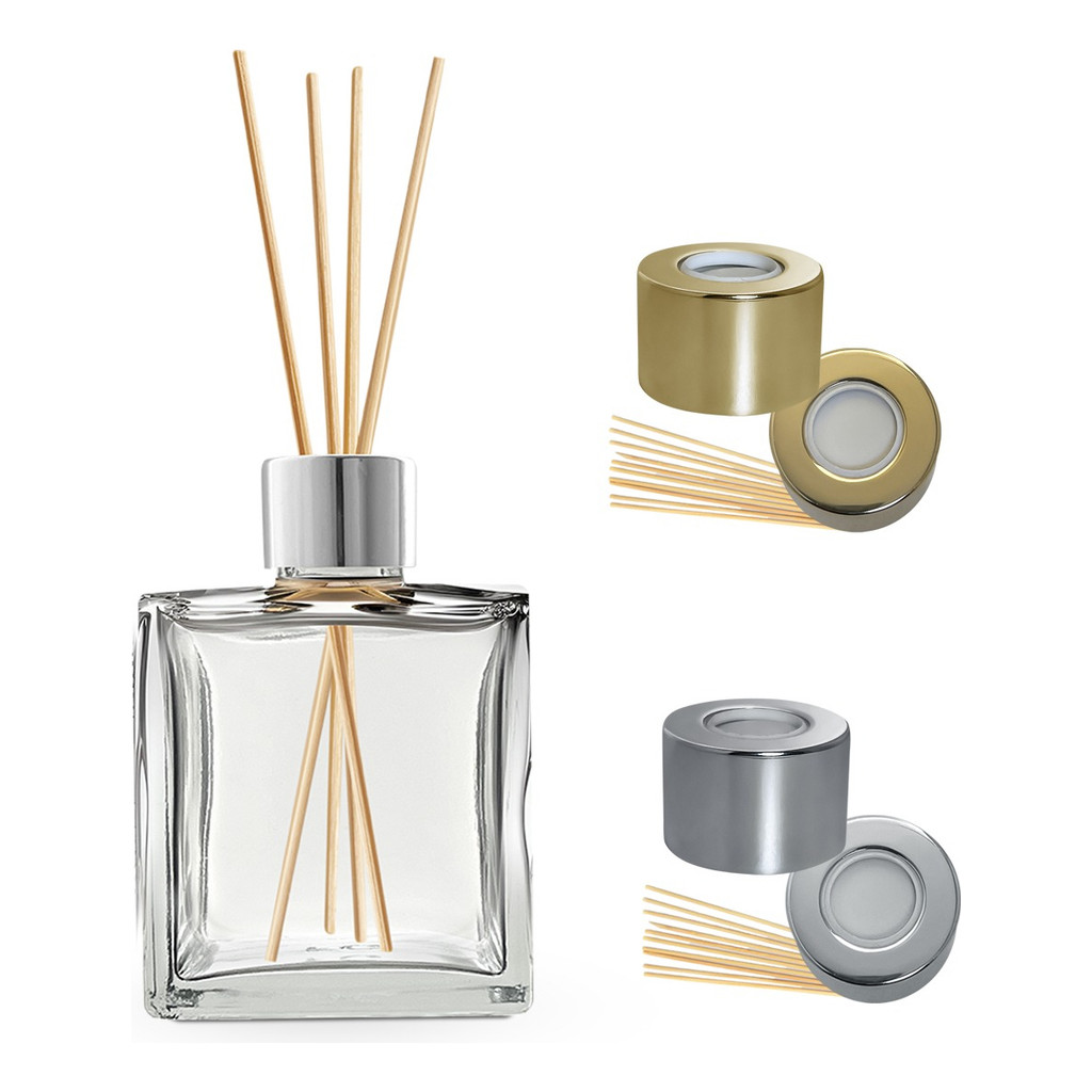 Kit 6 Frasco Difusor 250ml Quadrado Aromatizador + 4 Varetas