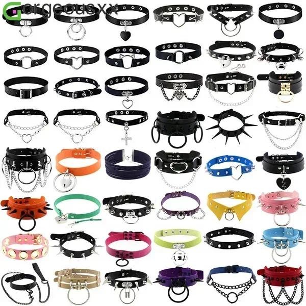 Novo Punk Gótico Cinto Gargantilha Colares Para Mulheres Colar De Couro Rebite Preto Jóias Do Plutônio em Oferta na Shopee