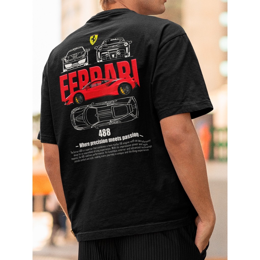 Camiseta Personalizada Ferrari 488 100% Algodão Fio 30.1 StreetWear Camisa Premium