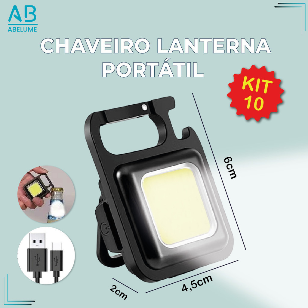 Kit 10 Mini Chaveiro Lanterna Portátil LED Super potente 1000 Lumens com carregador USB Branco Frio em Oferta na Shopee