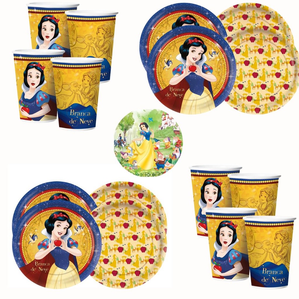 Kit Festa  BRANCA DE NEVE 16 Pratos + 16 Copos Descartável 180 Ml Papel - REGINA