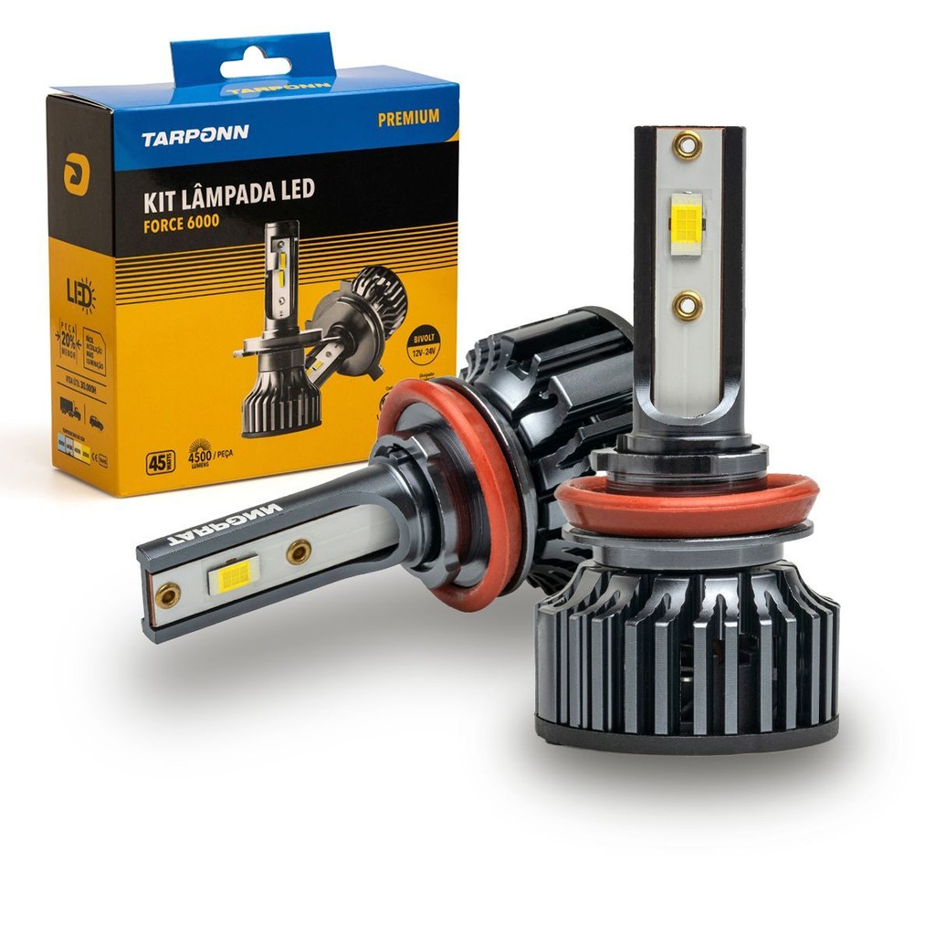 Kit Lâmpada Led Force 6000k H8 H9 H11 H16 45w 12 24v Tarponn