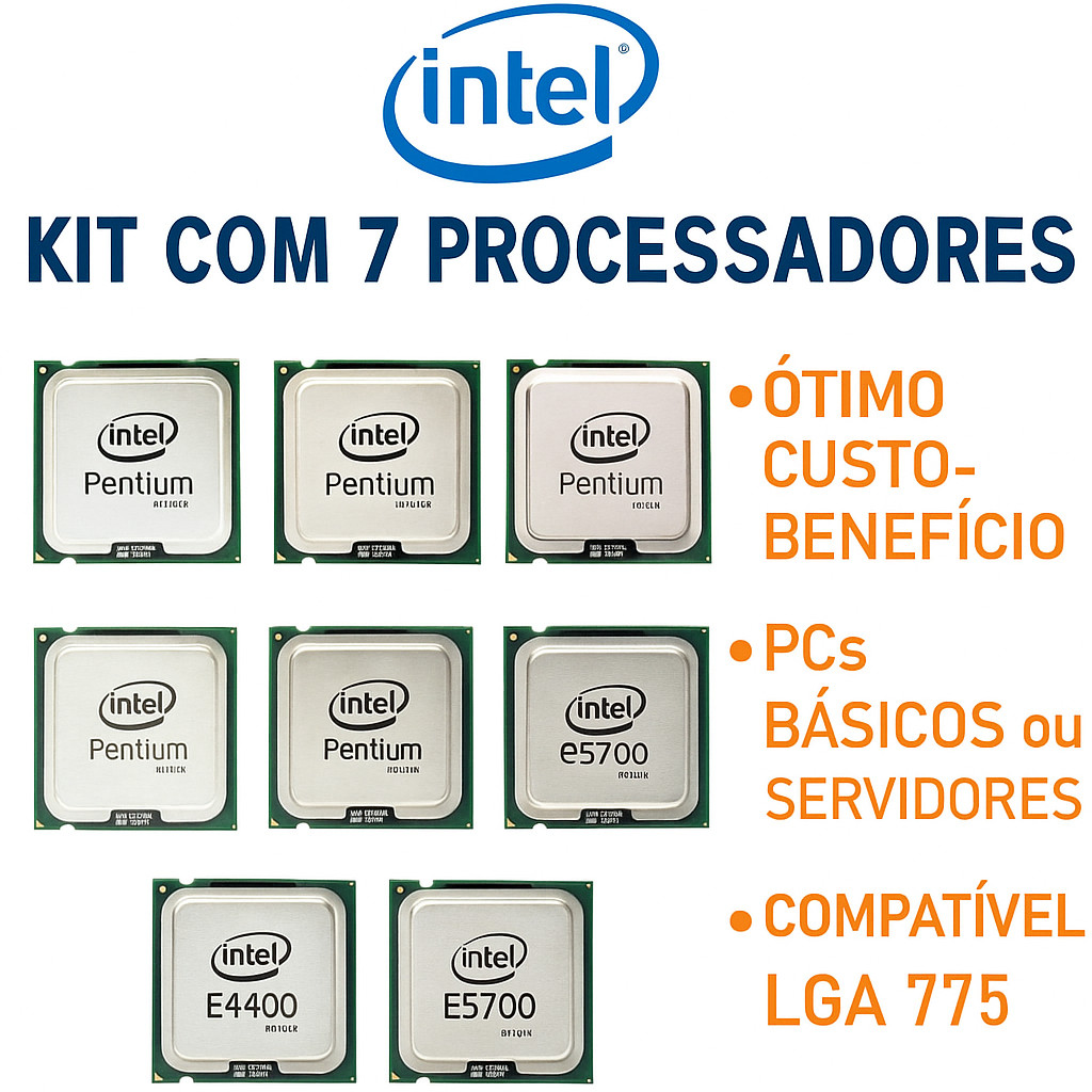 Kit com 7 CPUs Intel Pentium Dual Core LGA775. Ideal para montar PCs simples, servidores ou revenda