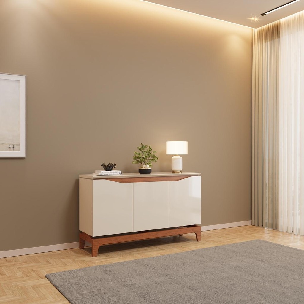 Buffet com 3 Portas em MDF e 2 Prateleiras DJ Móveis Joile Freijó Off White em Oferta na Shopee