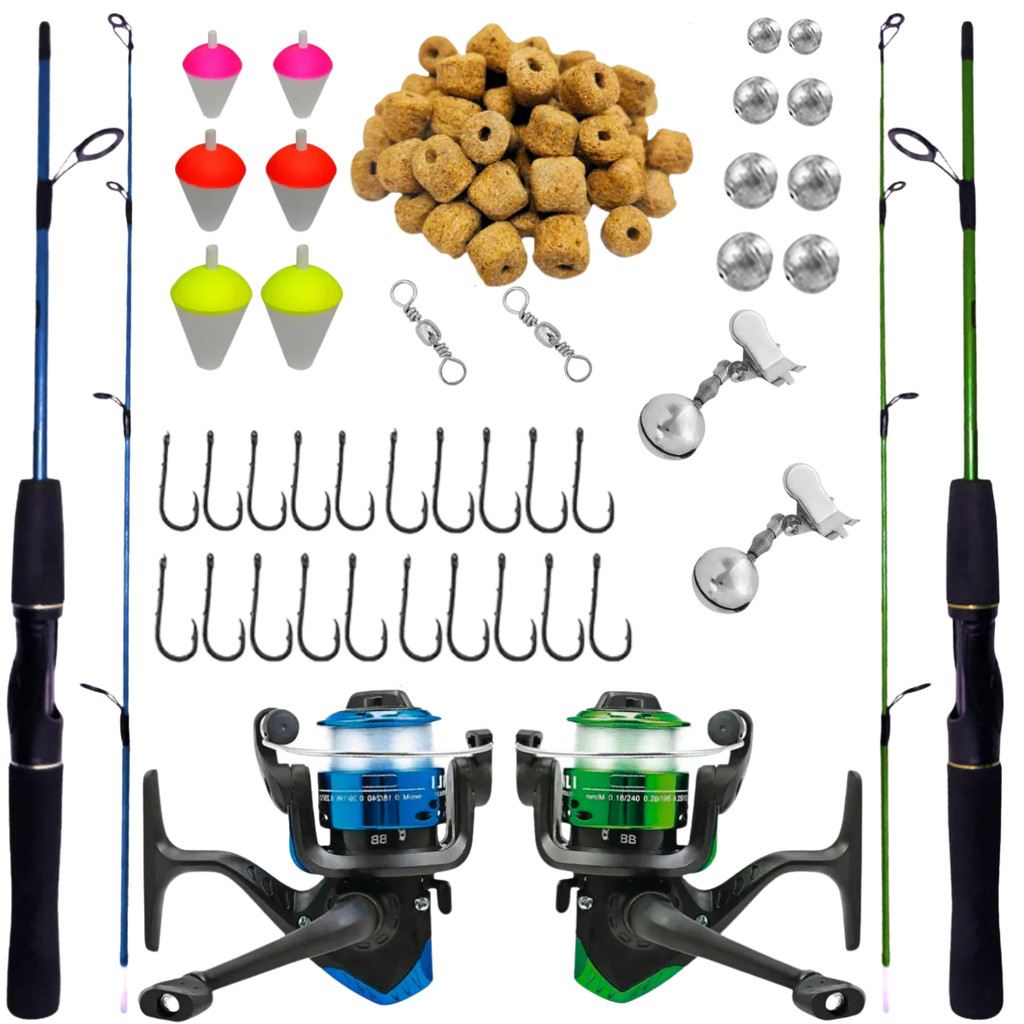 Kit 2 Vara Completa de Pesca 1,20m 2 Molinete e Acessorios em Oferta na Shopee