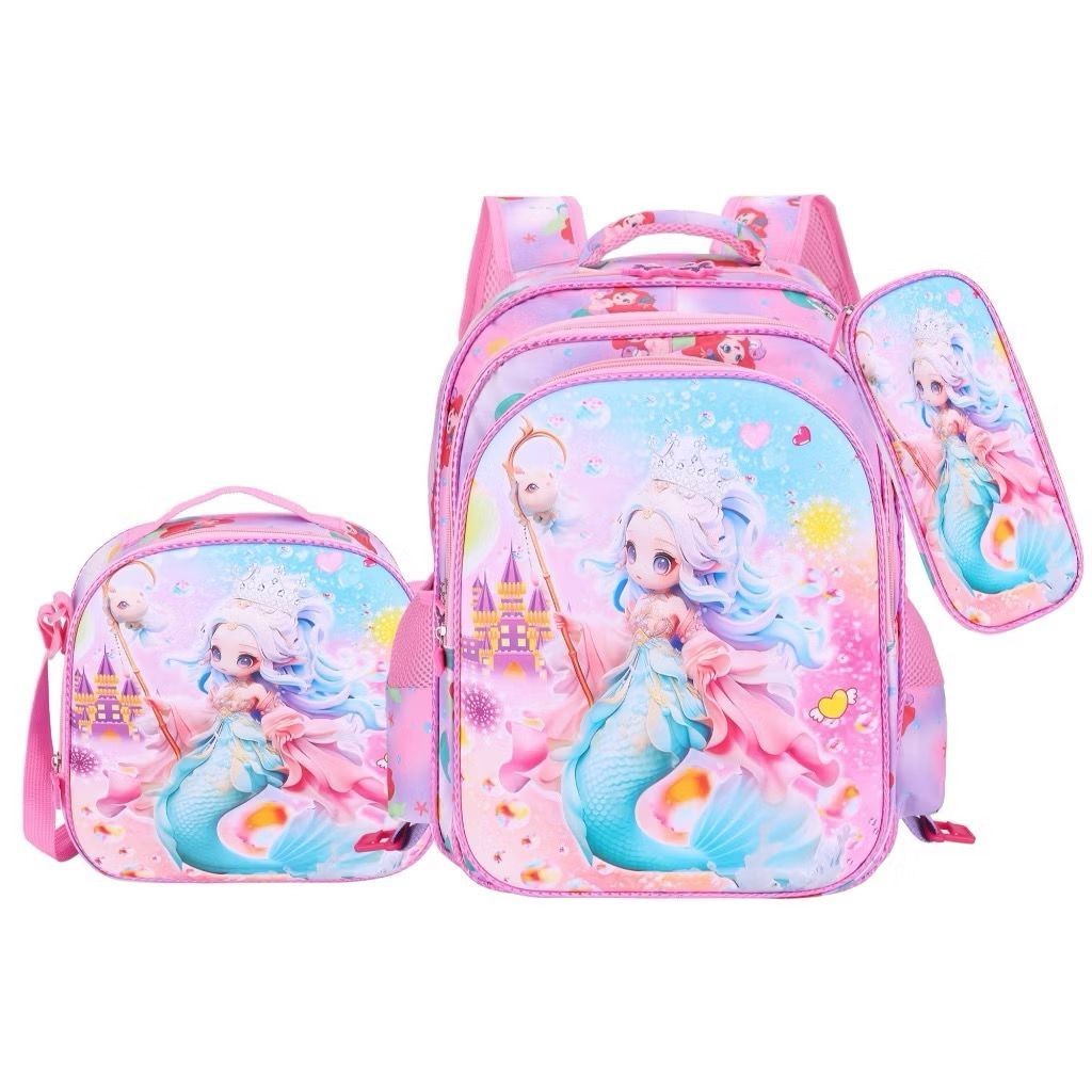 Kit 3 Em 1 Mochila Infantil 3D PU Escolar Saco Conjunto Menina Bonito Dos Desenhos Animados Do Bebê