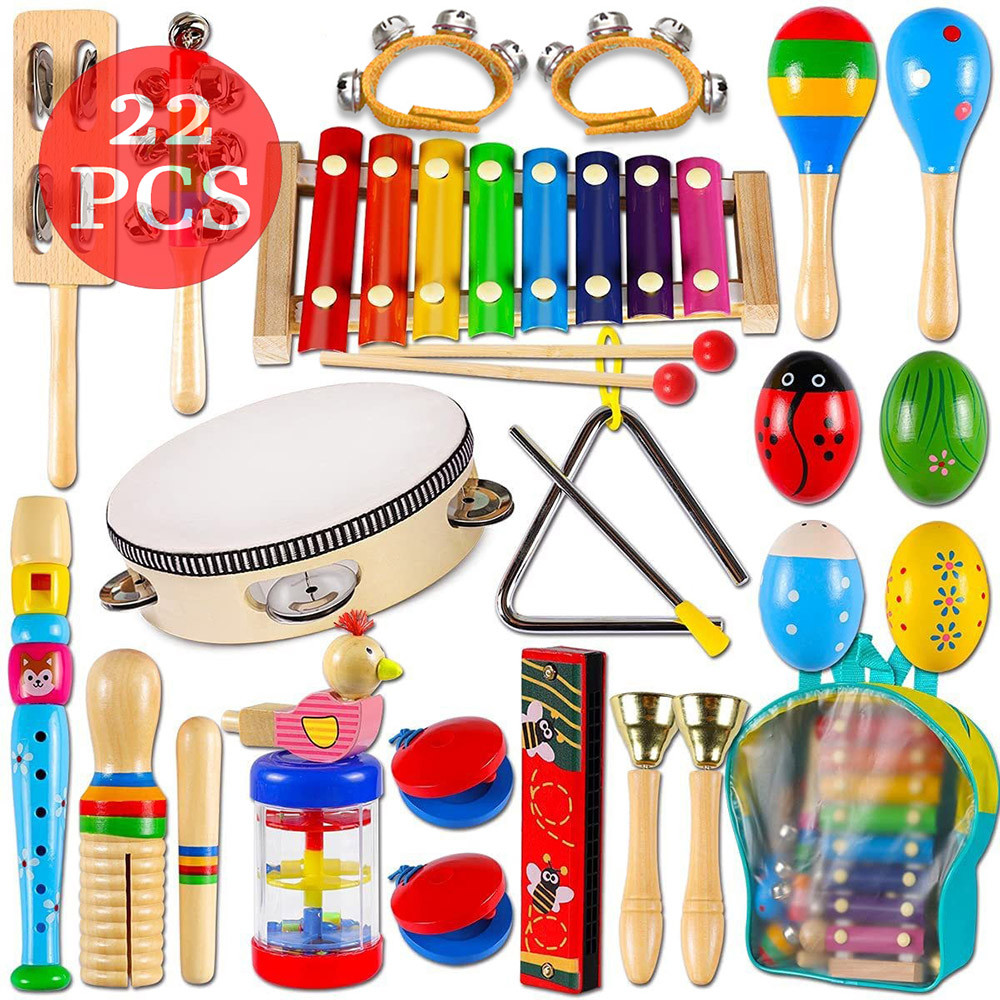 Kit 22 Peças Conjunto De Instrumentos Musicais De Percussão Infantil Brinquedos Educativos Musicais Orff em Oferta na Shopee