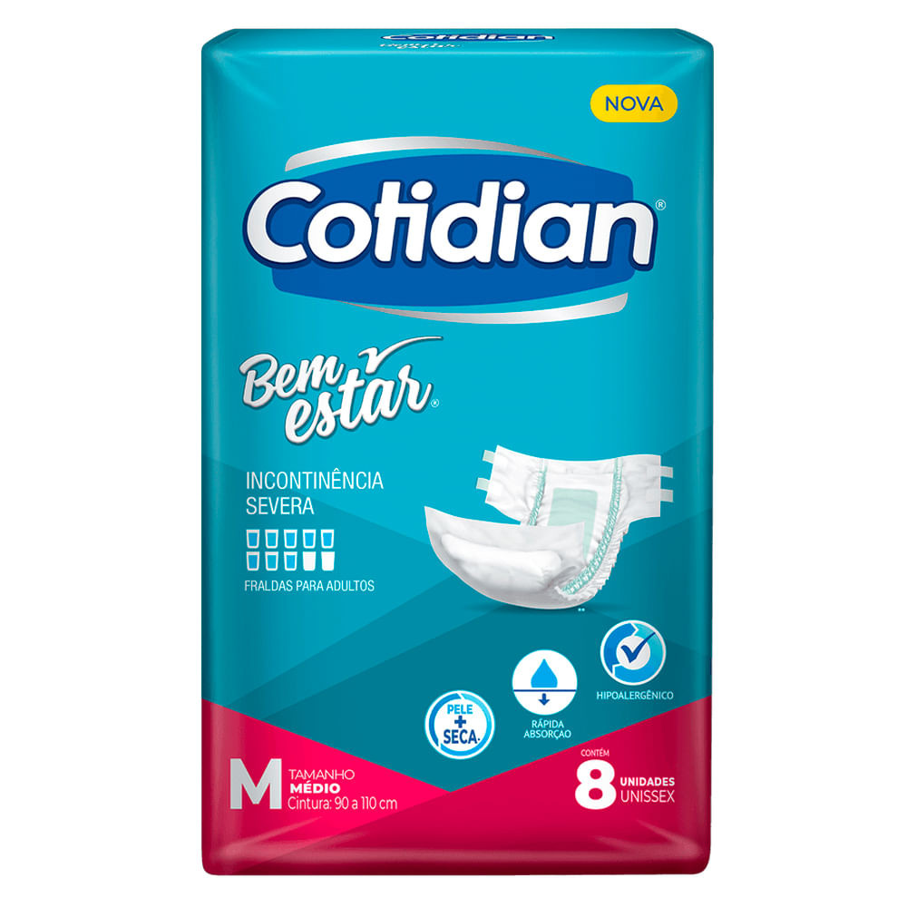 Fralda Geriátrica Cotidian Bem Estar M 8 Unidades - Health