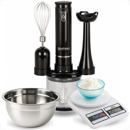 Kit Mixer Processador 6 em 1 Batedor Mix mais Utensílios 1 Balança 1 Tigela Inox Preto 127...