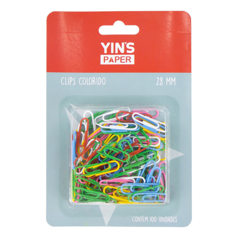 Clips De Papel Colorido 28mm Emb. C/ 100 Unid. Yin's Paper