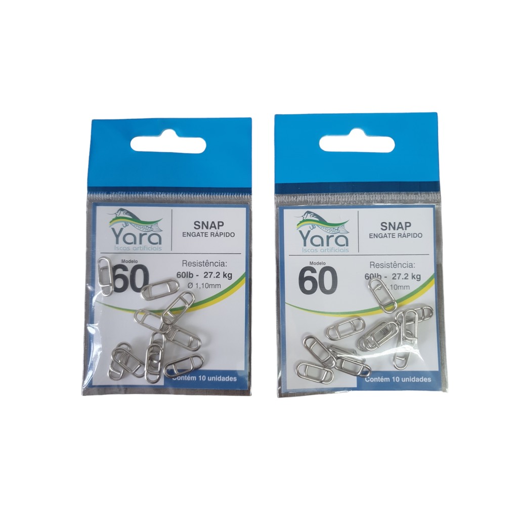 Kit 2 Cartela 20 Unidade Snap Yara Engate Rápido Inox 60lb 27.2kg