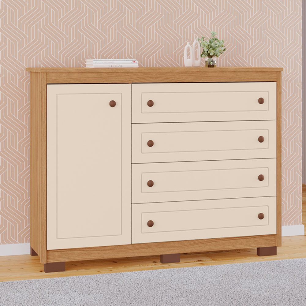 Cômoda Americana 100% MDF Tuboarte 1 Porta 4 Gavetas em Oferta na Shopee