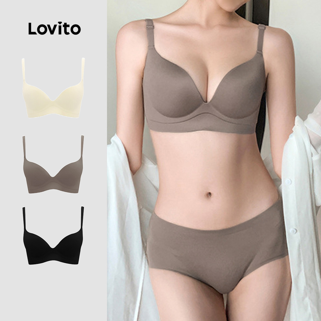 (Hot) Lovito Bralette Casual Liso Básico Para Mulheres LNE29182 (Multicolorido) em Oferta na Shopee