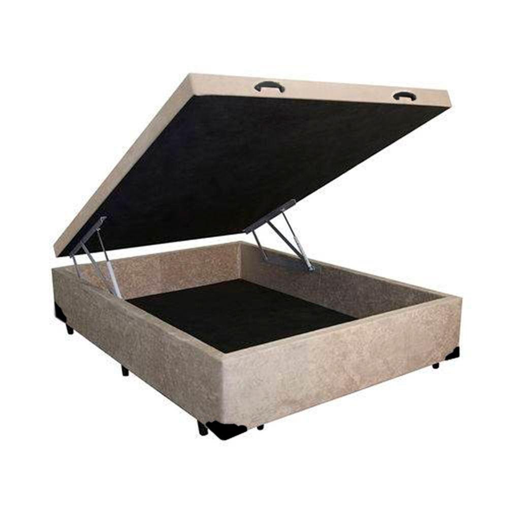 Cama Box Baú Casal Extremo Reforçado Homequeen Suede Bege 41x138x188