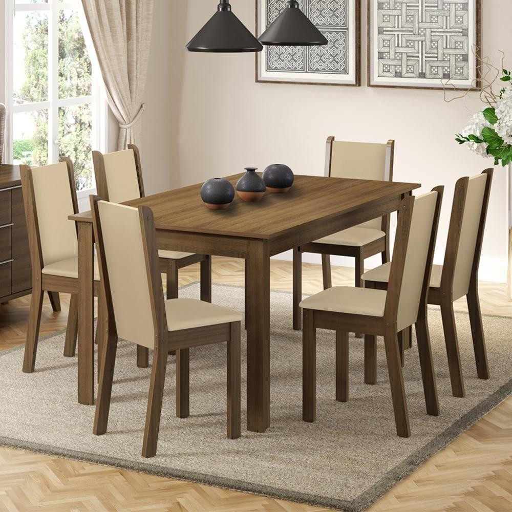 Conjunto Sala de Jantar Madesa Mesa Tampo Madeira 6 Cadeiras