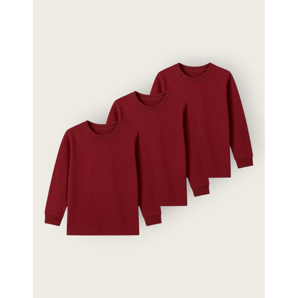 Kit 3 Camisetas Cores Neutras Menina Lisa Manga Comprida Algodão Frio Leve Farda Escolar