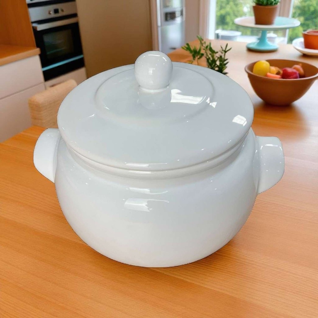 Sopeira Grande Branca Cerâmica 5L Com Tampa Feijoada Sopa Caldos