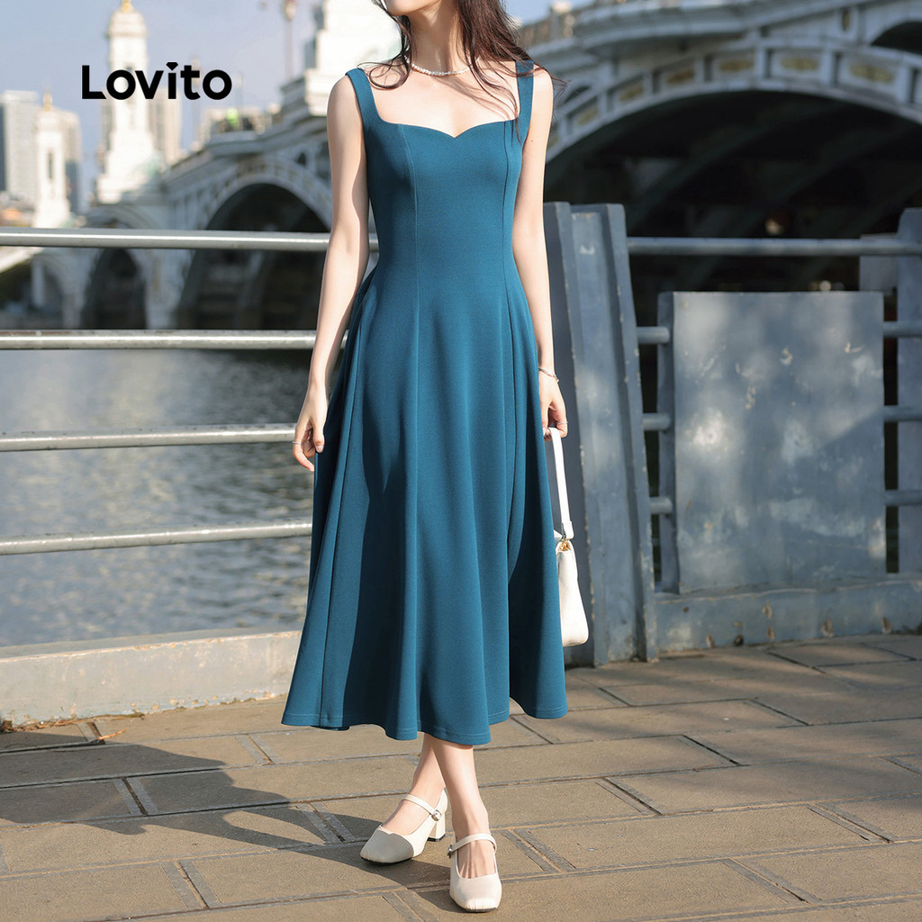 (Trendy) Lovito Vestido Casual De Linha De Estrutura Lisa Para Mulheres L133ED587 - Women Clothes