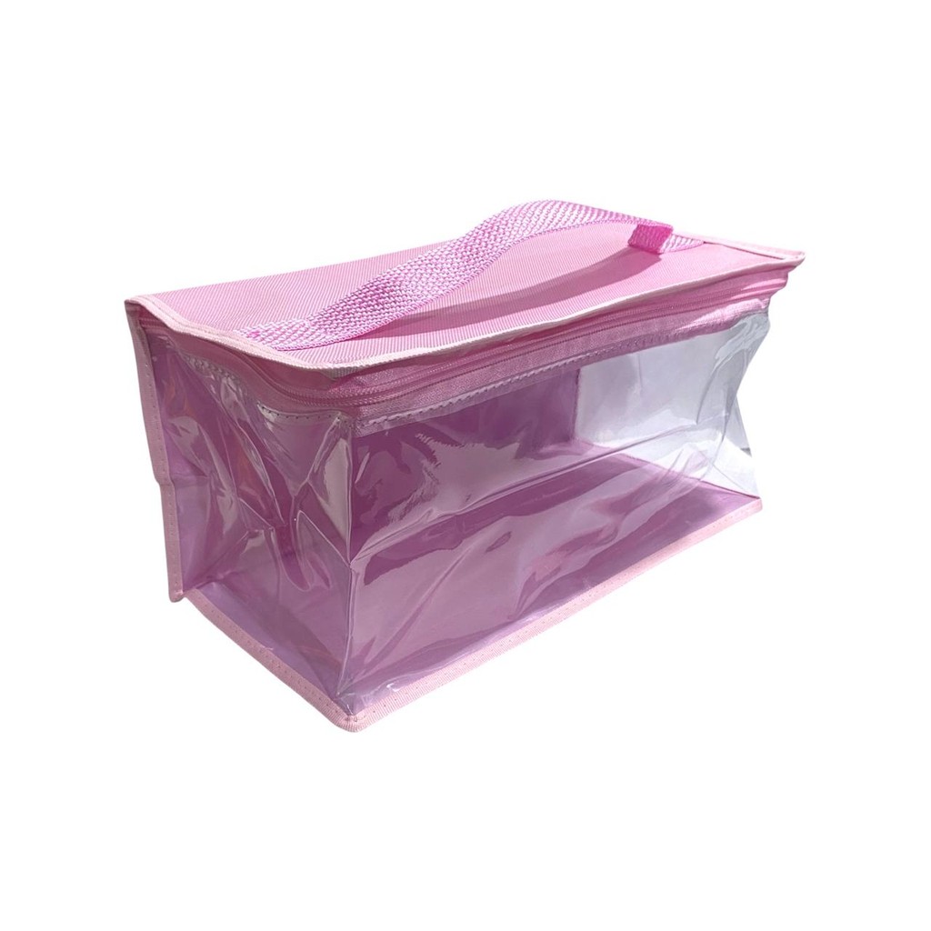 Necessaire frasqueira organizadora transparente e nailon ROSA com alça para viagem, maquiagem,maternidade em Oferta na Shopee