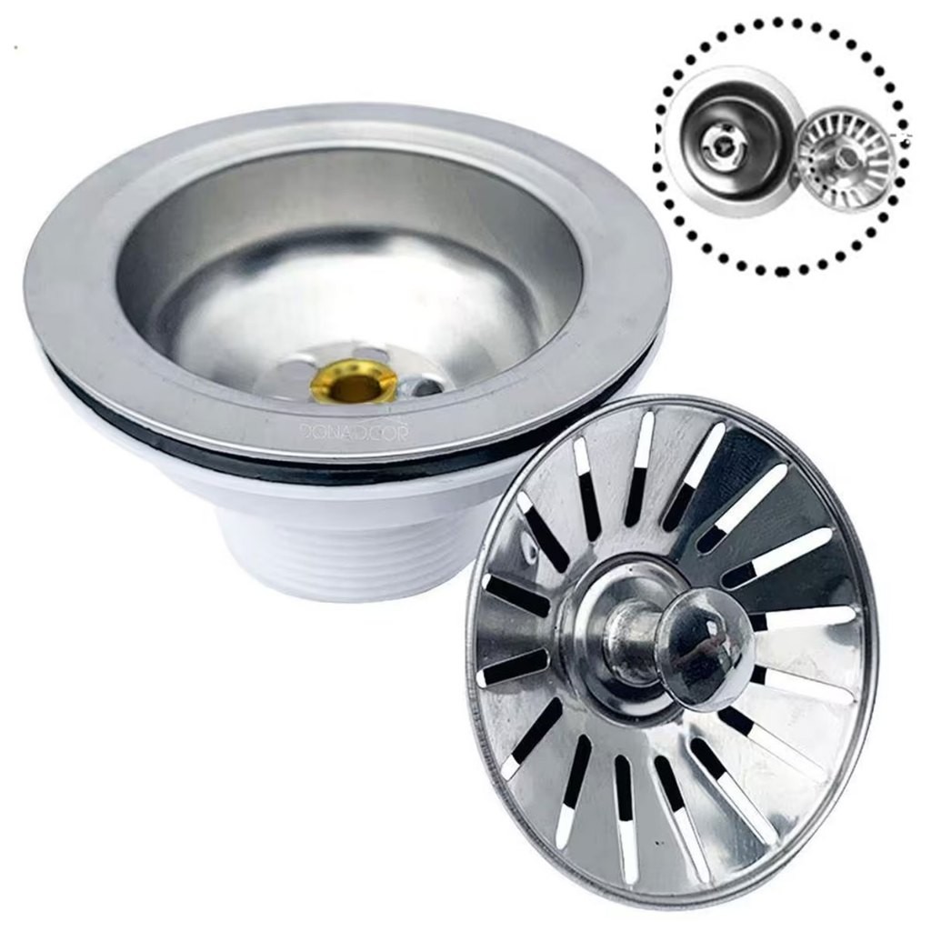 Válvula Ralo Para Pia De Cozinha 9cm Inox Ralo Para Pia De Inox Com Cesto Bloqueador de Resíduos