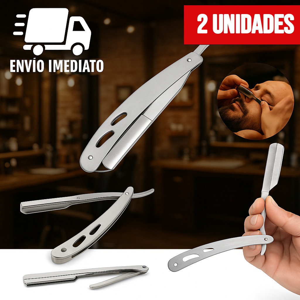 Kit 2 Navalha de Barbear Profissional Aço Inox Navalhete de Acabamento Sobrancelha e Barba Barbeiro