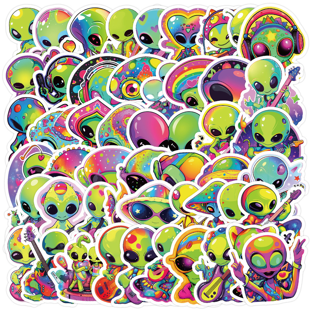 50 Peças Adesivos Coloridos De Graffiti Alienígena De Desenho Animado-Decoração Para Copo De Água , Computador , Tablet