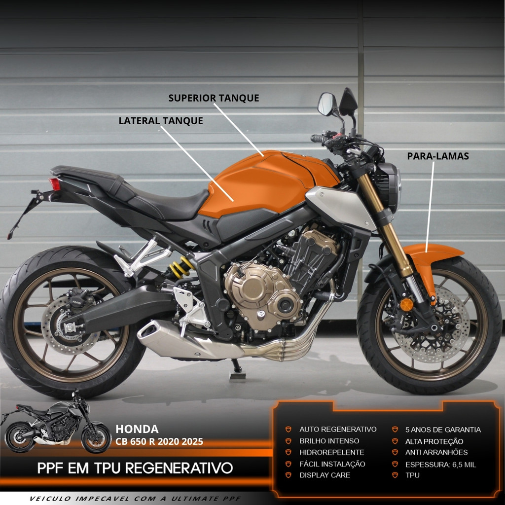 Película PPF Proteção Kit Full Moto Honda CB 650 R 2020 2021 2022 2023 2024 2025 Transparente TPU Anti Risco