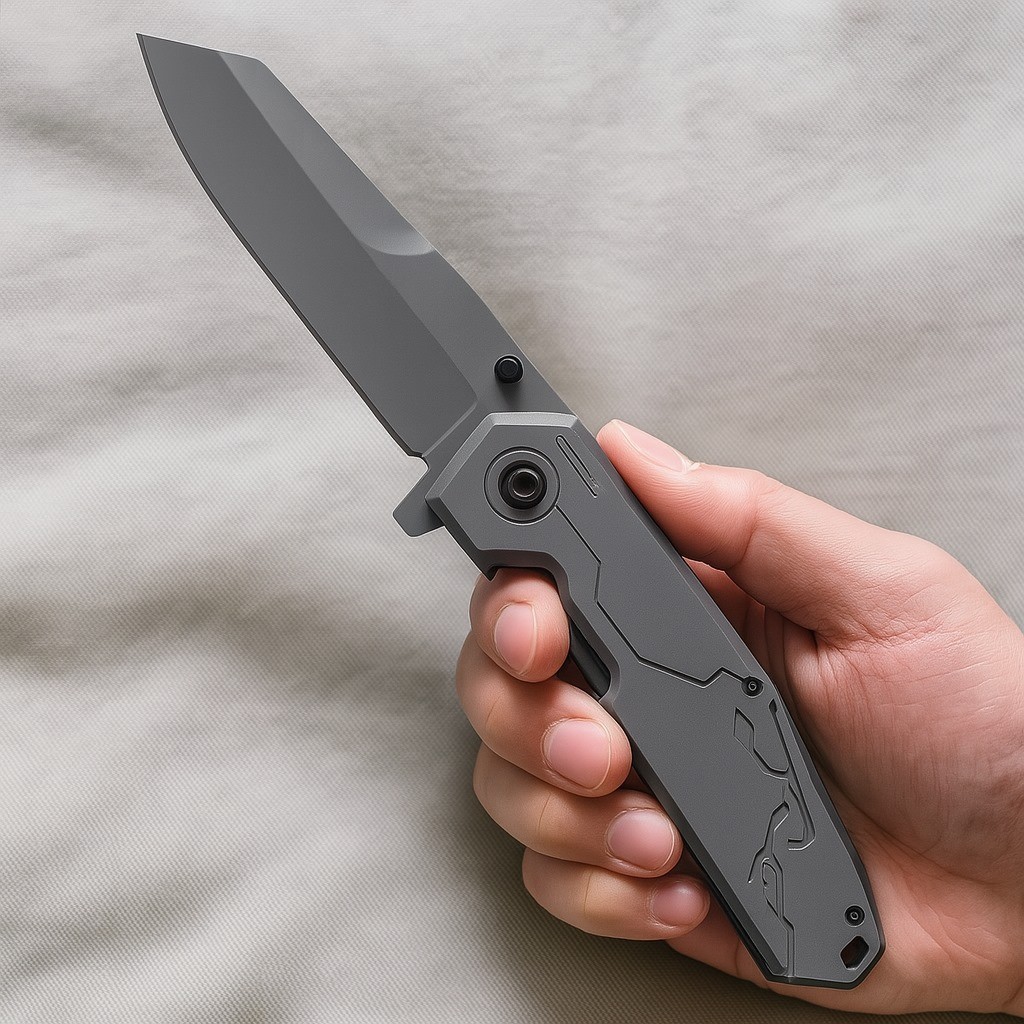 Canivete Grey Titanium Multifuncional Semi Automatico Inox Pesca Camping Dobrável Resistente