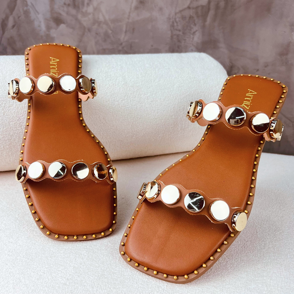 Rasteirinha Feminina Moderna Sandália Aplique Moeda Metalizada Chaton Lançamento Verao 2025 em Oferta na Shopee