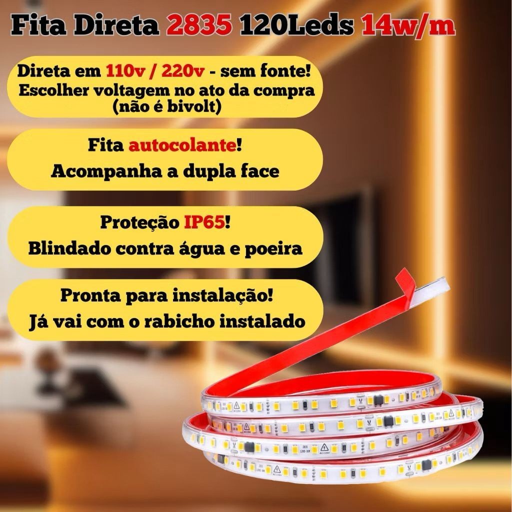 Kit 1m a 10m Mangueira LED 5050 120LEDS Direta Com Dupla face IP65 Blindada 2835 18w/m 110v/220v